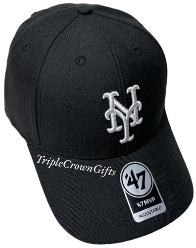 MLB New York Mets ('47 Brand) MVP Hat Adjustable Strap Black - Picture 2 of 5
