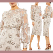 NWT 498 Mac Duggal  8  70237 Embellished High Neck Long Sleeve Midi Dress Q790