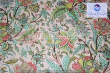 5 Yard Indian Hand Block Floral Print Pure Cotton Running Fabric Pink