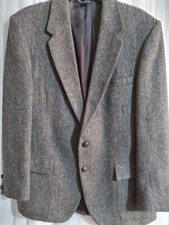 NICE MEN'S WFF FARAH 100 WOOL DK GRAY HERRINGBONE BLAZER JACKET 44R