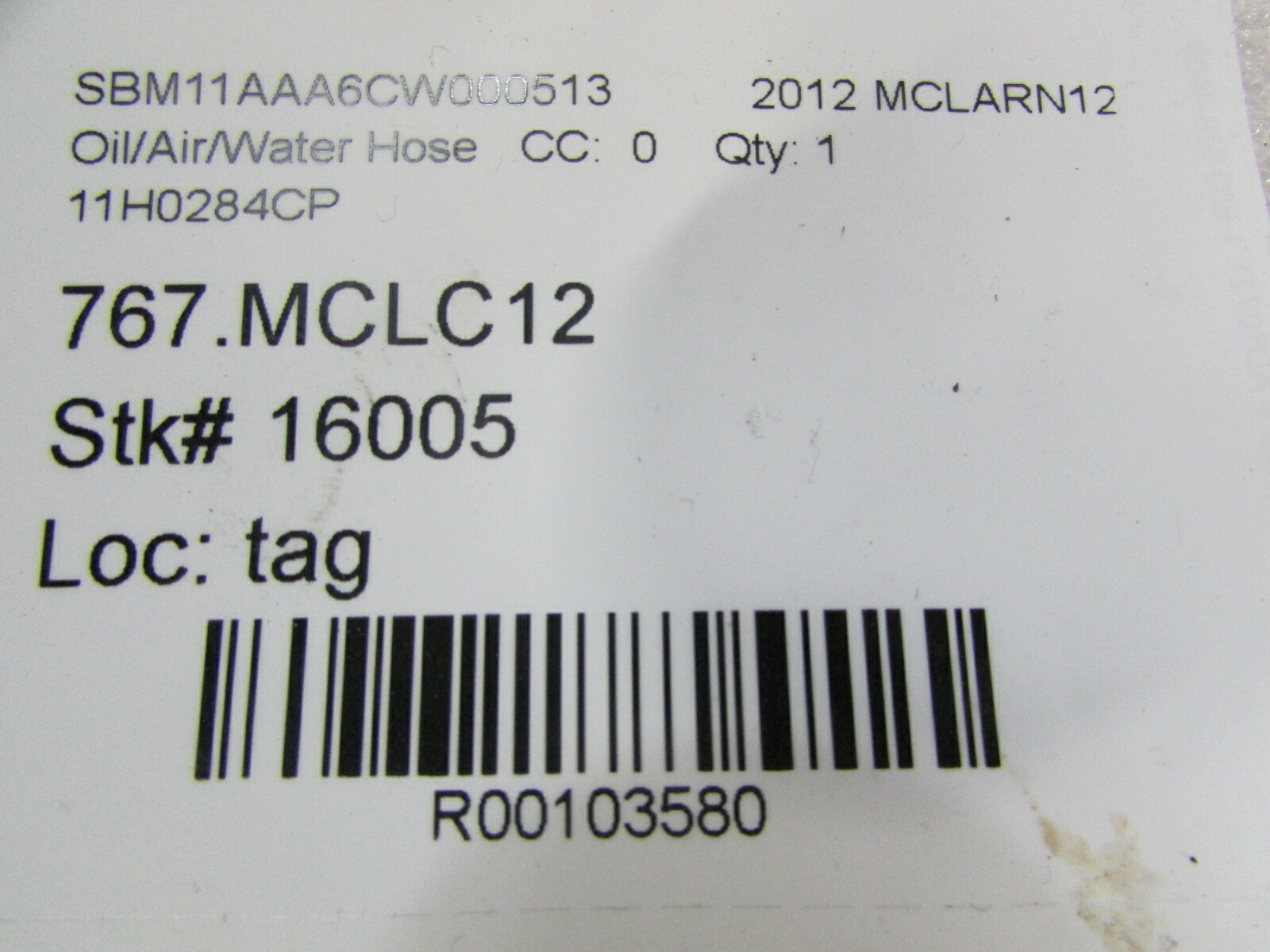 McLaren MP4-12C, Water Hose, Used, P/N 11H0284CP