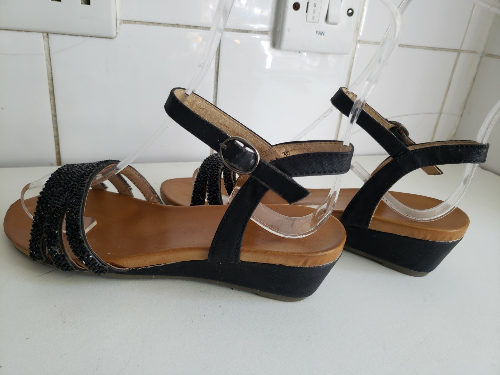 APL SANDALI ESTIVI MODA IN PELLE DESIGNER UK 3 EU 36 DONNA PELLE NERA CINTURINO PIATTO