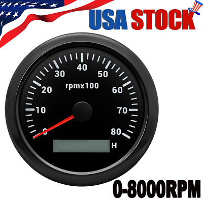 #ad 85mm Black Tachometer Gauge 0 8000 RPM Waterproof For Marine Boat Car Truck US $27.80