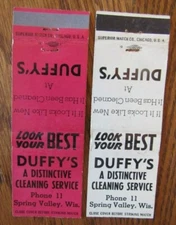 SPRING VALLEY, WISCONSIN: DUFFY'S CLEANERS 1950s MATCHBOOK MATCHCOVERS -E