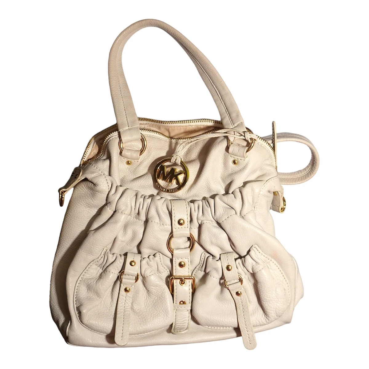 Michael Kors Brand Cream Color Shoulder Handbag with Gold Accents B 1001