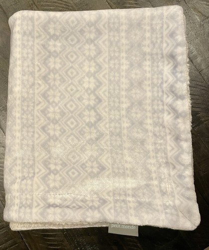 Petit Monde Gray White Snowflake Baby Blanket Sherpa Fair Isle Security Lovey - Picture 4 of 10