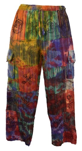 Ocean Blue Patchwork Hippie Trousers Boho Yoga Cargo Pants Festival - View #10