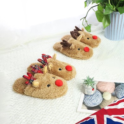 Christmas Reindeer Slippers Non-Slip Winter Slippers Creative Women/ Men  Brown