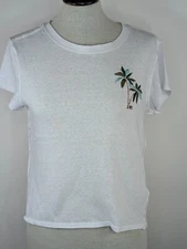 We The Free People White Palm Tree Embroidered Distressed Edge T Shirt Small