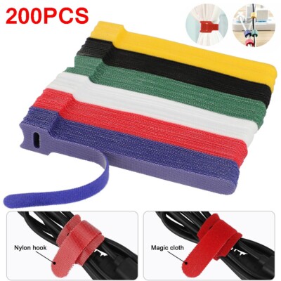 200X Cable Zip Wrap Wire Straps Cord Hook Loop Ties Reusable Fastening Organizer