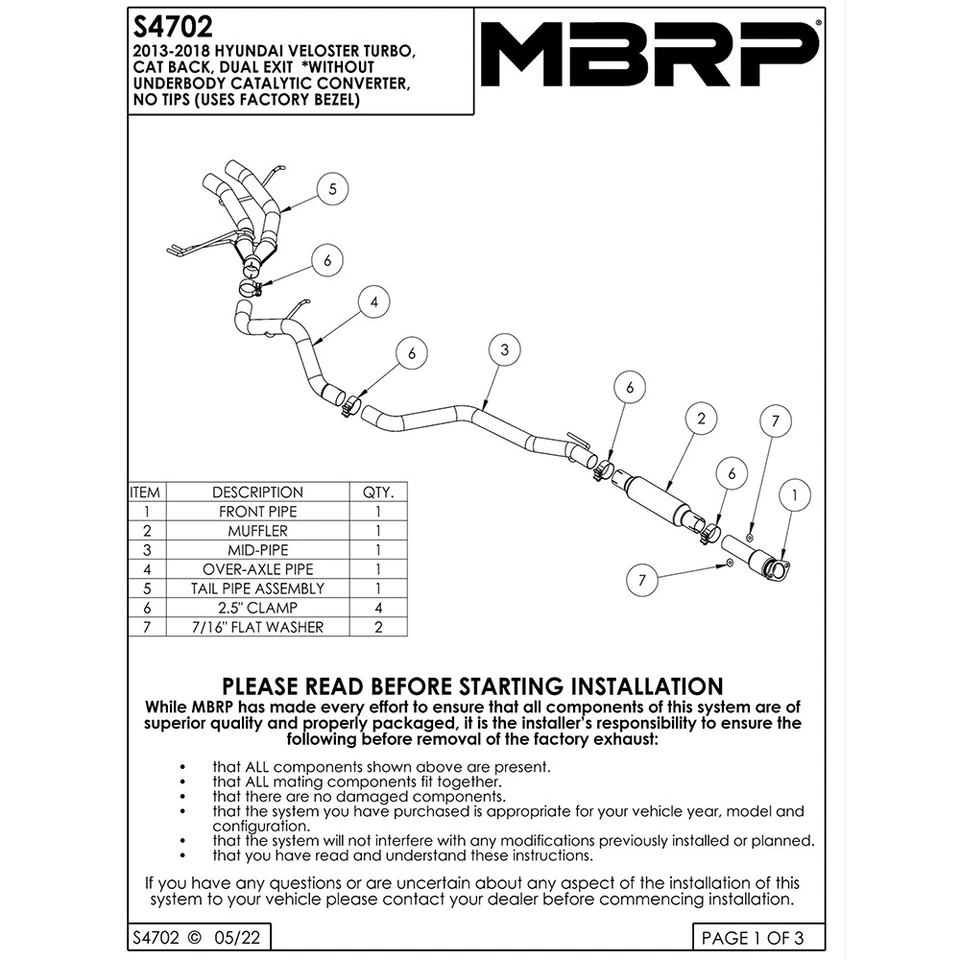 Escape traseiro de gato de aço MBRP S4702AL para 2013-18 Hyundai Veloster Turbo 1.6 Turbo - Imagem 2 de 4