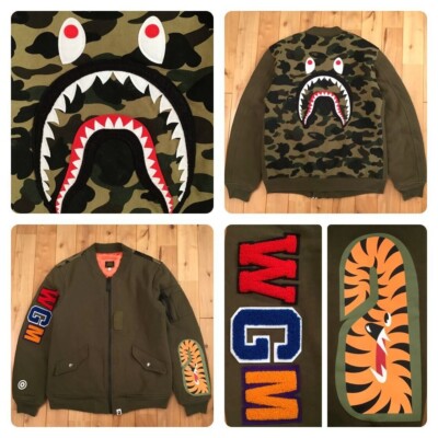 【美品】APE　SHARK Sweat MA-1 Bomber Jacket BAPE camo SHARK MA-1 Sweat Bomber Jacket A Bathing Ape Size M | eBay