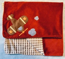 Cocalo Red Baby Blanket Airplane Brown Polka Dots Reversible Receiving Plane