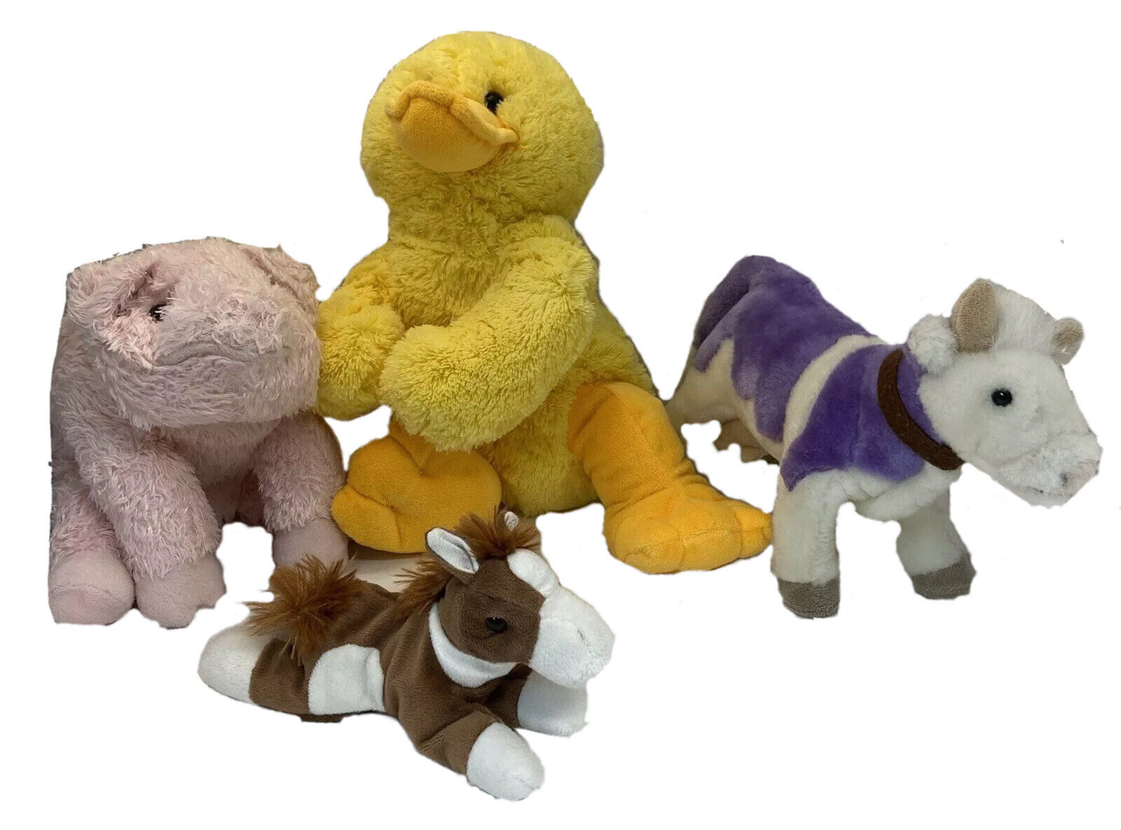 NWOT Farm Animals Plush Lot of 4 Yellow Duck, Pig, Horse & Cow Fast Shipping!