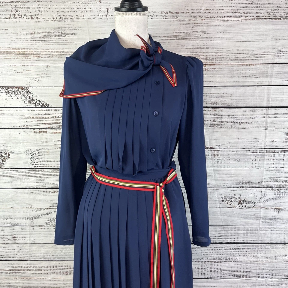 Donna Morgan 2pc Top & Skirt Set Women's Size 7 Navy Blue Red Sailor Vintage 80s - Image 4 of 4
