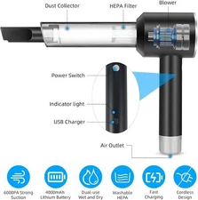 Portable Cordless Car Vacuum: Rechargeable Bug Catcher with Strong Suction