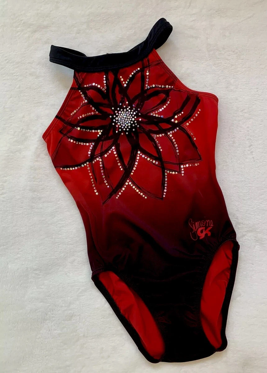 Simone Biles GK Elite LEOTARD Gymnastics FLOWER ILLUSION Sequin BLING Red Sz AS