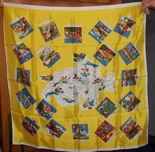 Vntg Souvenir Switzerland Map & Cities Ladies SCARF 27” Square Hand Rolled Hem