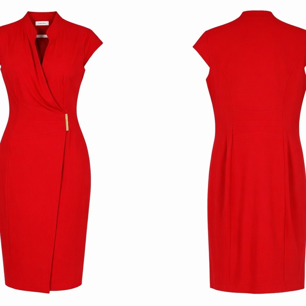 Calvin Klein Red dress with gold hardware-Size 10 thumbnail 2