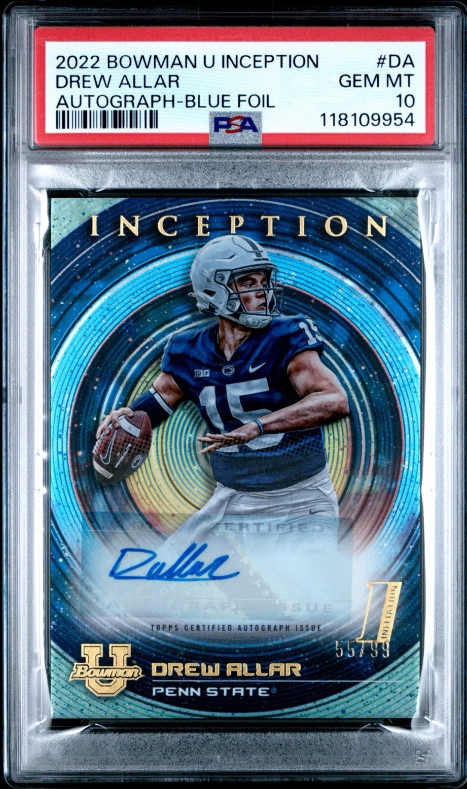 Drew Allar 2022 Bowman Inception #BIA-DA Blue Foil Auto /99 PSA 10 1st Rookie RC