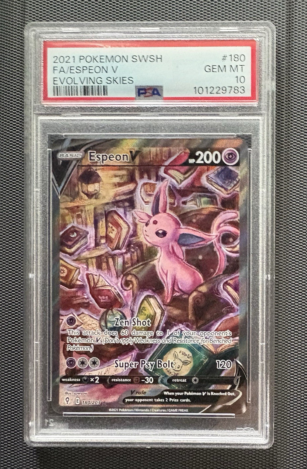 Pokemon 2021 SWSH Evolving Skies Espeon V 180/203 PSA 10