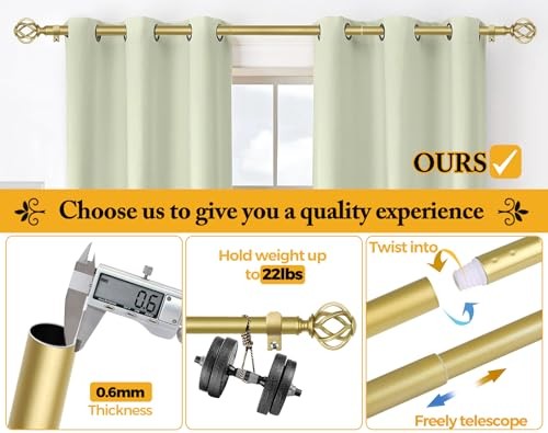 Curtain Rod 32 to 58 Inches (2.6 to 4.8 ft), Decorative Curtain 32-58" Gold - Picture 7 of 7