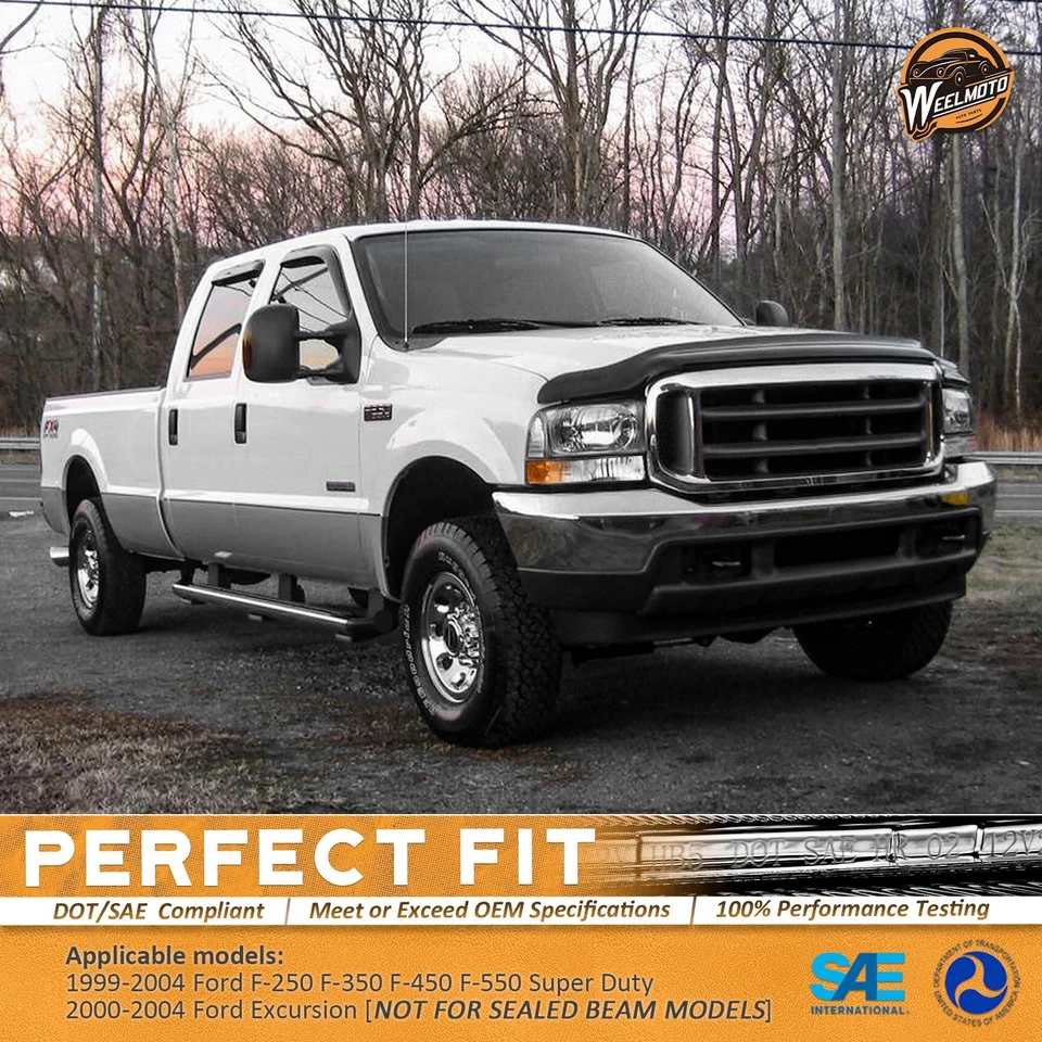 For 1999-2004 Ford F250 F350 F450 Super Duty Excursion Chrome Headlights Pair Foto 3 de 4