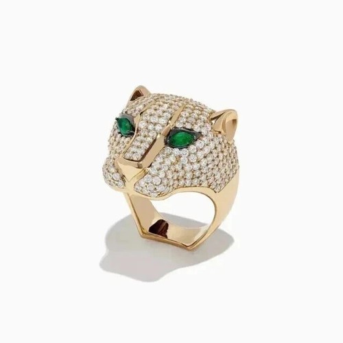 14K Yellow Gold Plated Silver 3Ct Round Simulated Diamond Panther Edition Ring - Picture 4 of 7