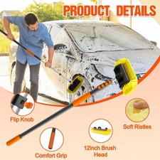 LAANPOLE 12FT Car Wash Brush 12 Inch Soft Bristle Telescoping Pole for RV Truck