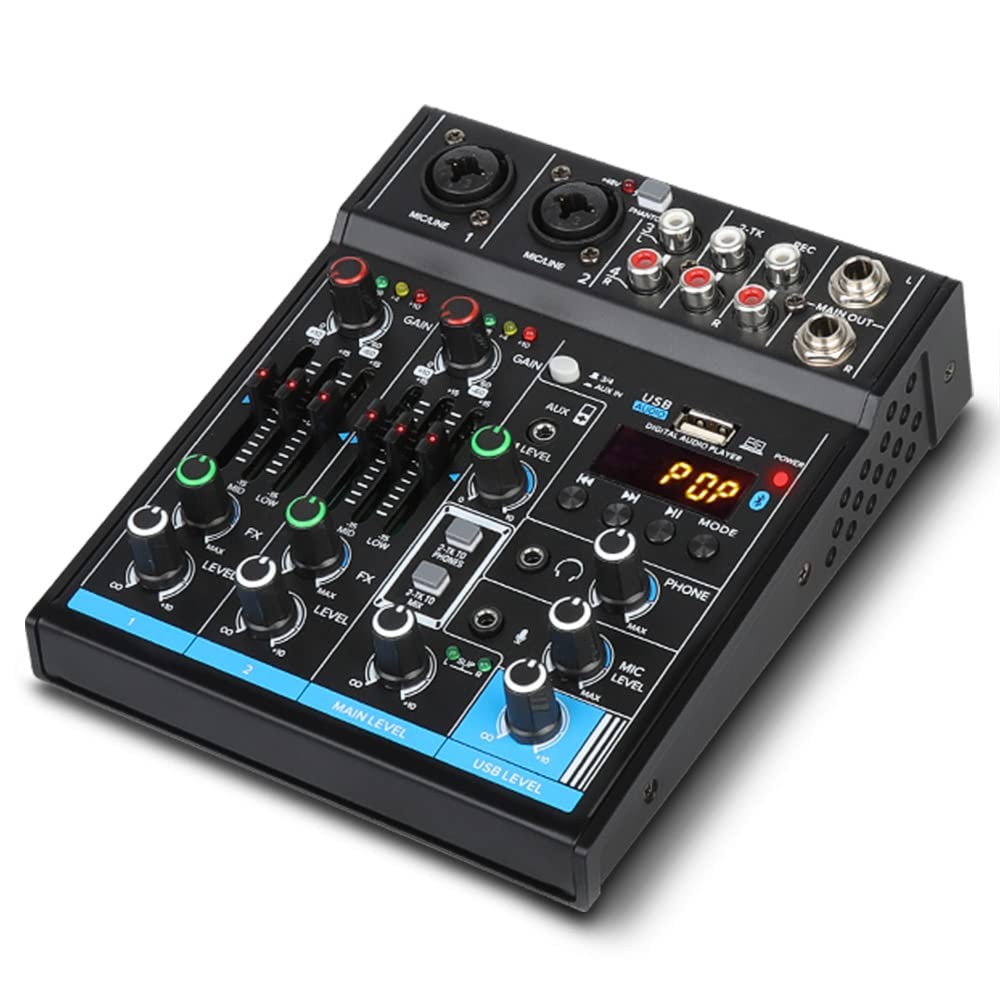 M4 Portable Mini Mixer 4-Channel Audio Mixer Console with Sound Card