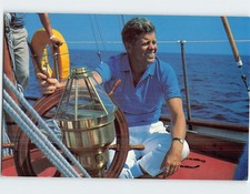 Postcard President John F. Kennedy at the helm of the Manitou
