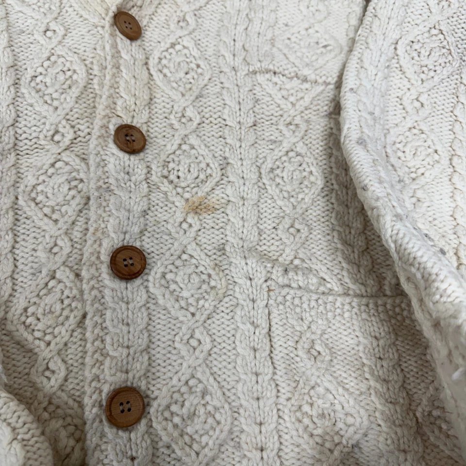 Jersey tejido con cable Aran vintage crema grueso lana pescador para hombre grande Foto 4 de 4