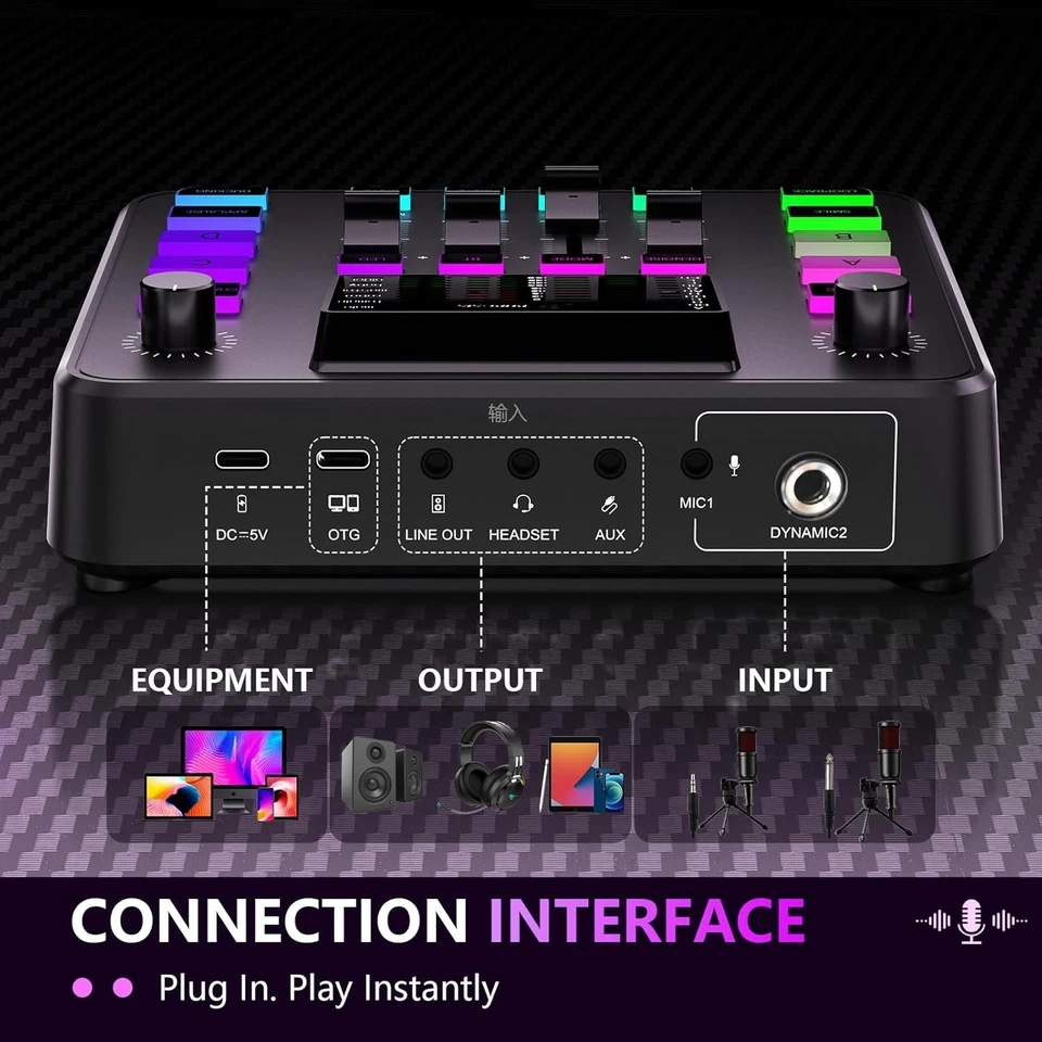 Pupgsis Gaming Audio Mixer, Audio Interface, Sound Board With Pro-Preamp, Noise - Image 3 of 4
