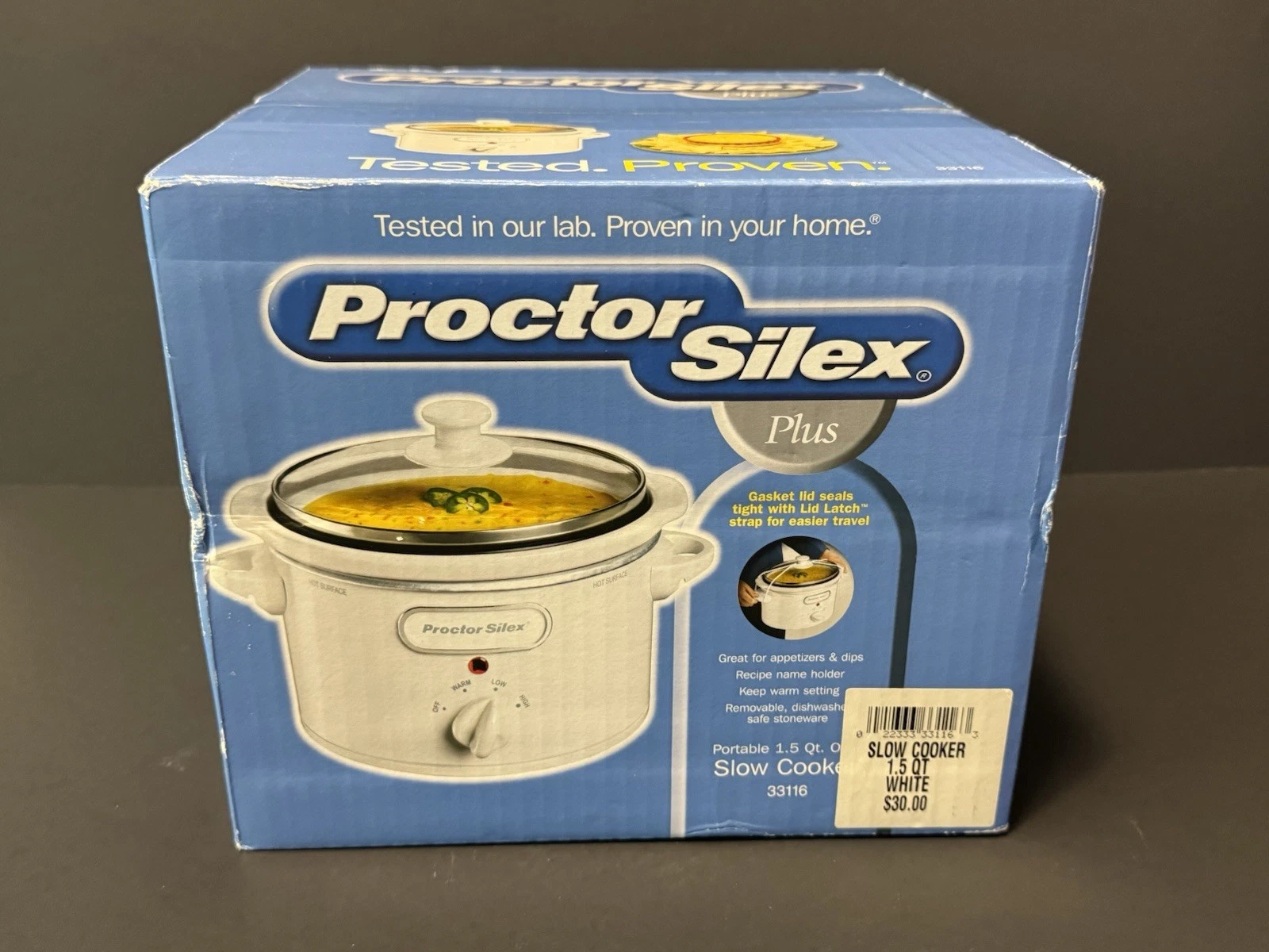 Proctor Silex Plus 1.5 Qt Round Durable Slow Cooker White 33116 Gasket Lid - New