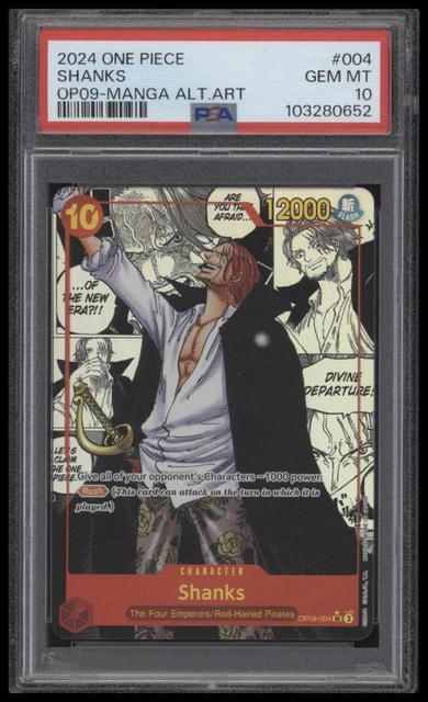 PSA 10 Shanks (Manga Alt Art) OP09-004 SR ONE PIECE Card Game 2024 #0K0