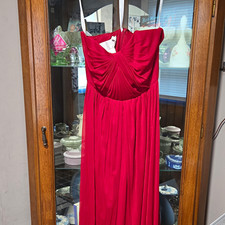 David's Bridal Red Strapless Pleated Bridesmaid Long Gown, Size 14 Polyester