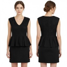 Twelve By Twelve LA Lace Peplum Sexy Bodycon Mini Dress Black Party Chic Size XS