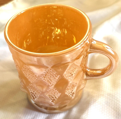 Vintage  Anchor Hocking Fire King Peach Luster Kimberly Diamond Mug Cup