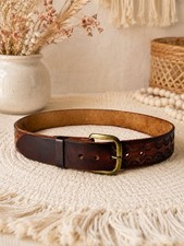Vintage Brown Leather Tooled Western Belt Size 36 Boho