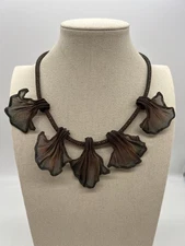 Sarah Cavender Mesh Metalworks Necklace Five Leaf Ginkgo Dark Finish Artisan