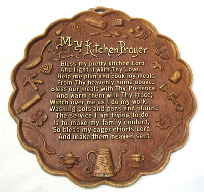 #ad Vintage Sirocco Plaque My Kitchen Prayer Faux Wood 10.25quot; Round Wall Plaque $10.97