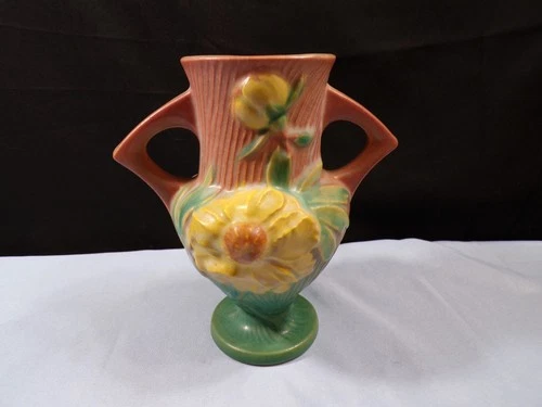Roseville Pottery 168 -6" Double Handled Peony Vase