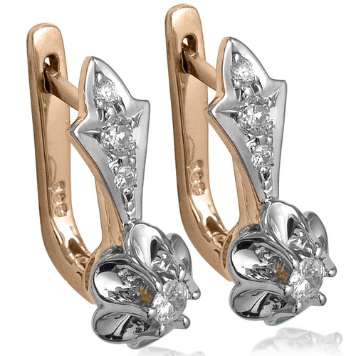 European Style Natural Diamond Earrings 14k Solid Rose and White Gold E1251 - 第 2/4 張圖片