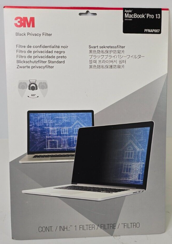 New! Sealed! 3M Black Privacy Filter PFNAP007 w/COMPLY | MacBook Pro 13 2016+ - Picture 1 of 2