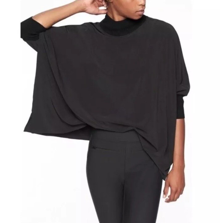 ATHLETA Black Insights Mock Neck Top Oversized Neutral Minimalist Modern Size XS