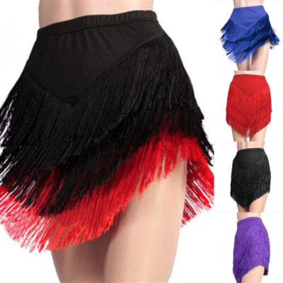 Women Party Ballroom Latin Tango Salsa Dance Dress Fringes Tassels Skirt S-5XL