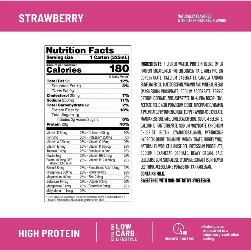 Batidos de reemplazo de comidas Slim Fast High Protein ~ Fresa y crema ~ 11 oz. 24 ct. Foto 2 de 4