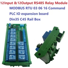 12V 24V 12CH Digital IO RS485 Relay Module Modbus RTU DIN35 C45 Rail Box