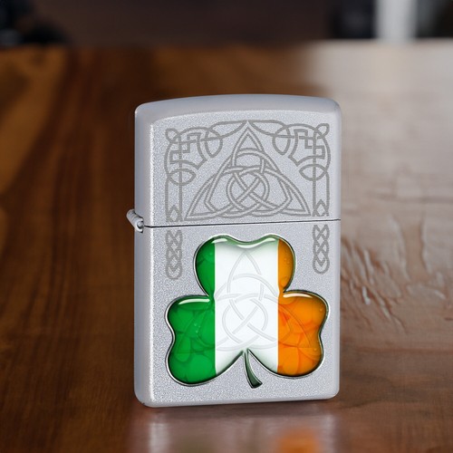 Zippo Chrome Irish Flag Shamrock Windproof Flame Flip Top Lighter Accessory - Picture 2 of 4