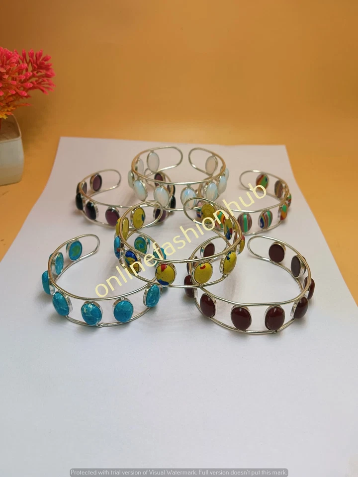 Brazalete brazalete de cuarzo rosa y mezcla de piedras preciosas enchapado en plata de ley 925 joyería de regalo Foto 2 de 4